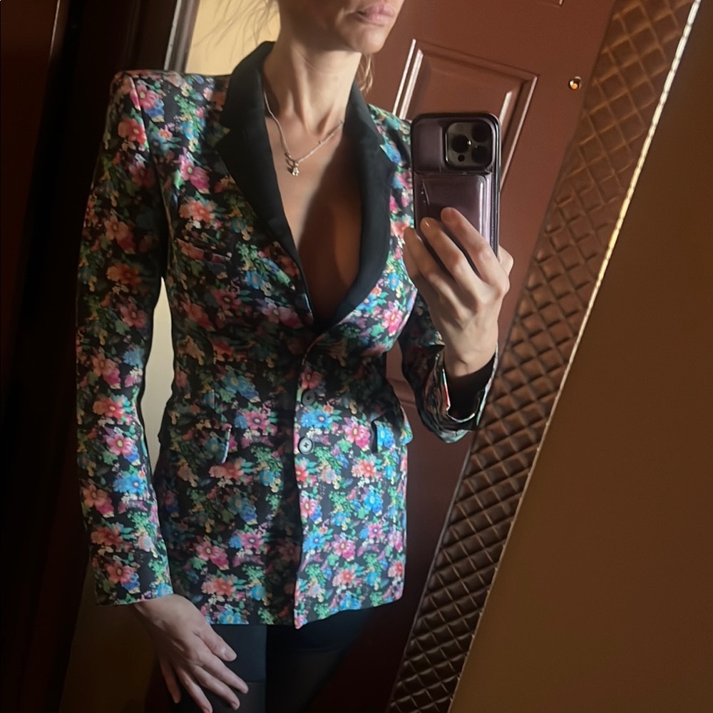 Paco Rabanne Multicolor Floral Blazer with Black Trim